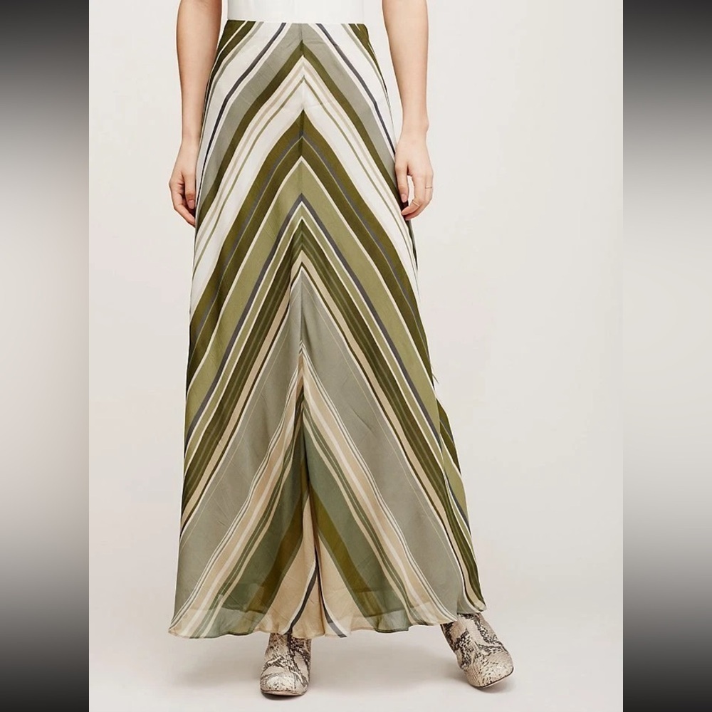 Free People Dance in the Street Striped Maxi Skirt Green Neutrals Size 10 Boho